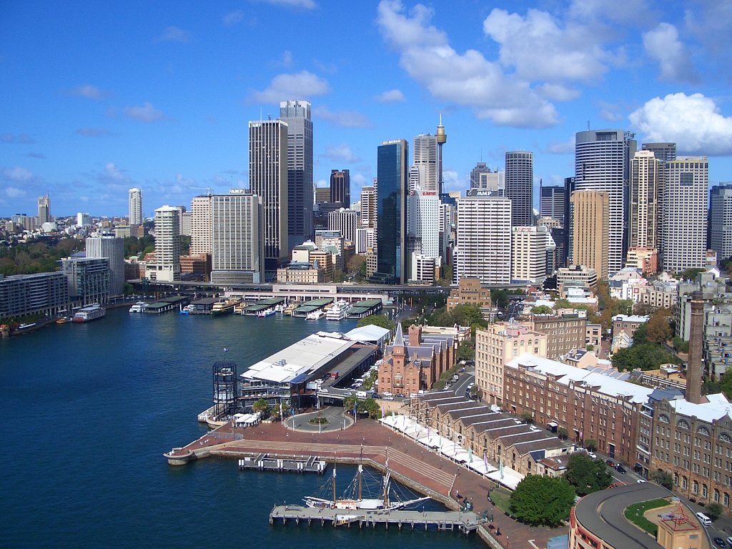 Downtown Sydney from the pillar of the Harbour Bridge