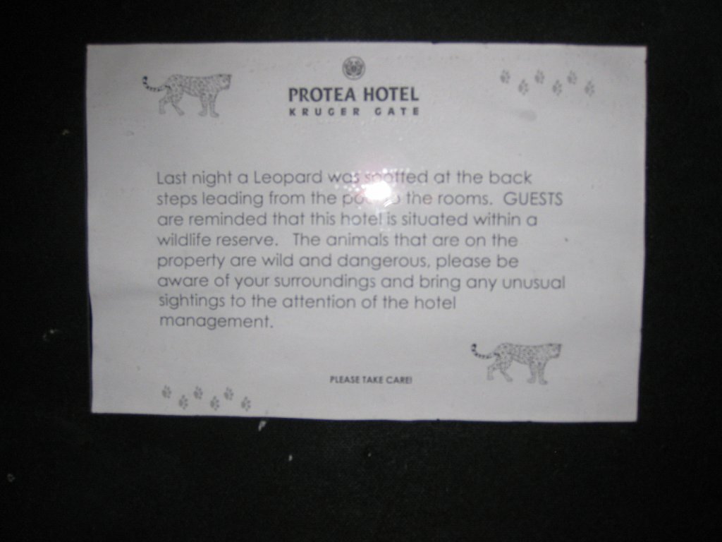 Warning sign at the lodge