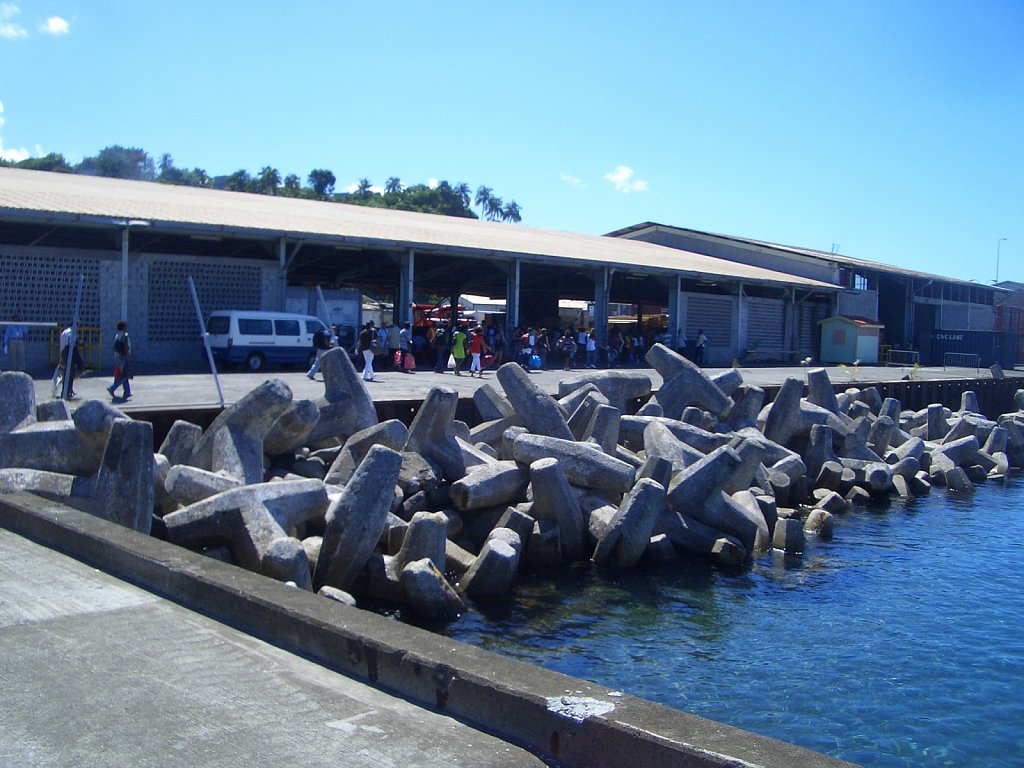 Port of Roseau with the customs in a warehouse