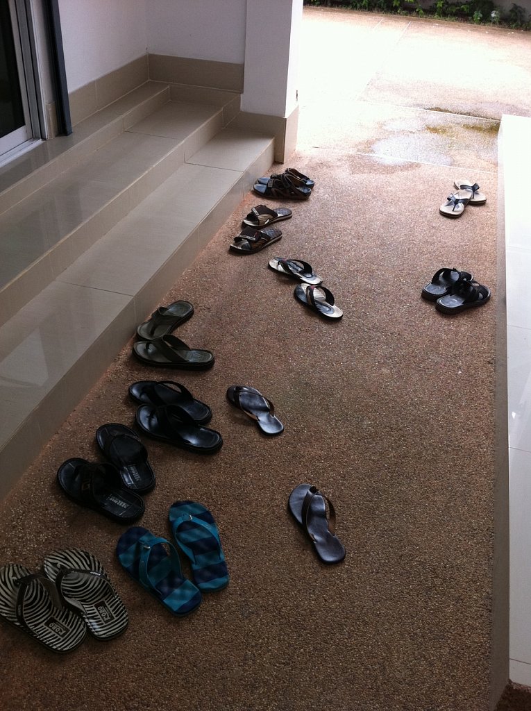 Shoes in front of the office entrance