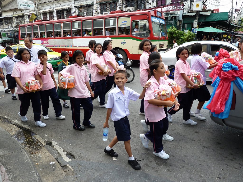 Children parade near Khaosan Road