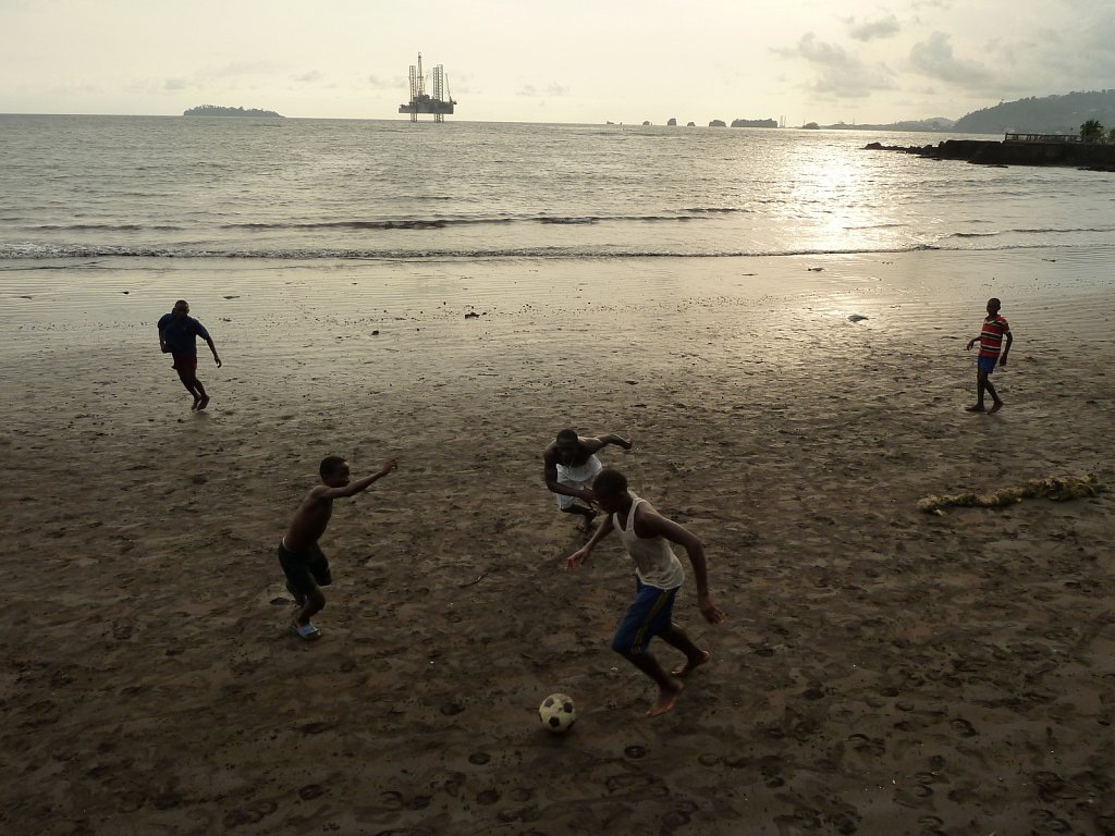 Soccer players at the beach
