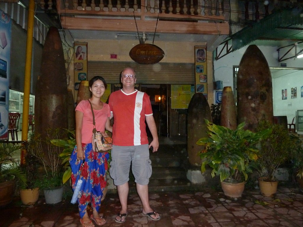 Bombs in front of the Crater Cafe in Phonsavan