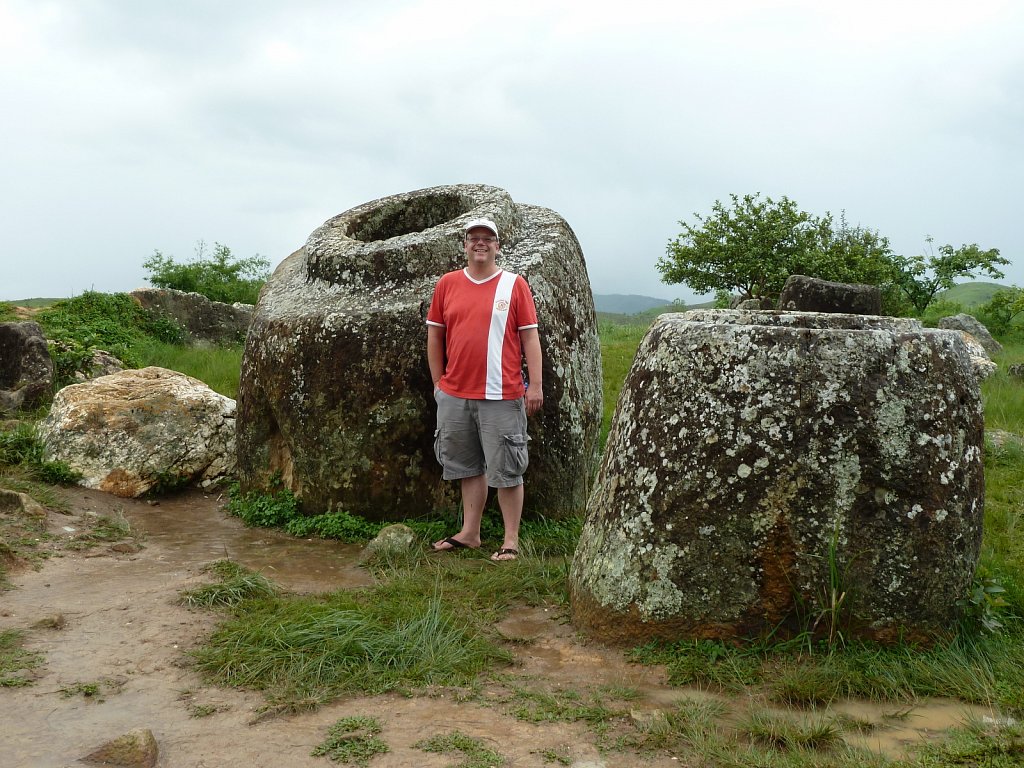 In front of the jars