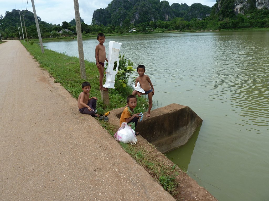 Bathing children in Vieng Xai