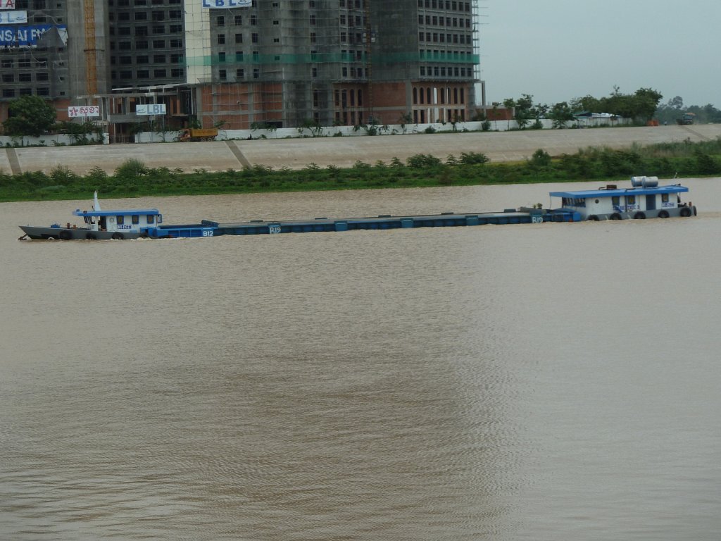 Heavily laden freight ship