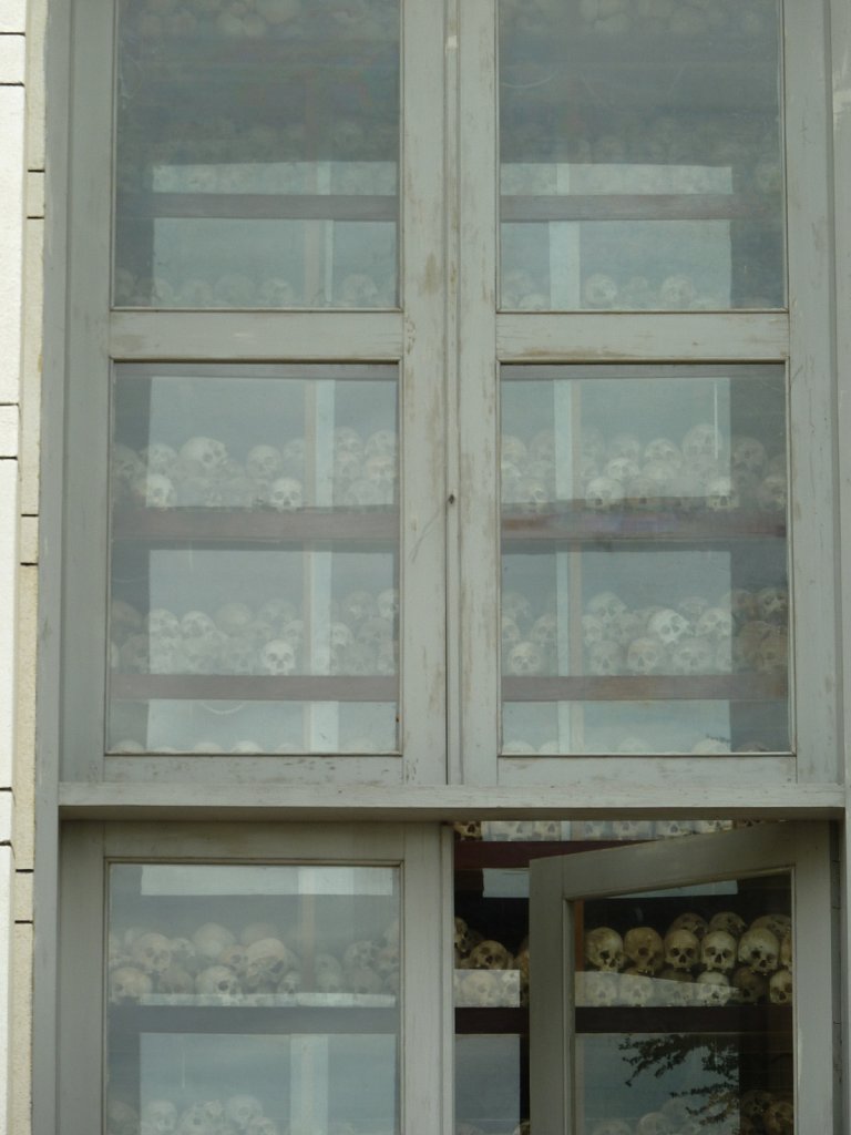 Thousands of skulls in the Memorial Stupa at the Choeung Ek Killing Field near Phnom Penh