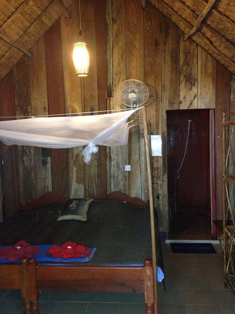 Simple interiors of the bungalow at Otres Beach in Sihanoukville