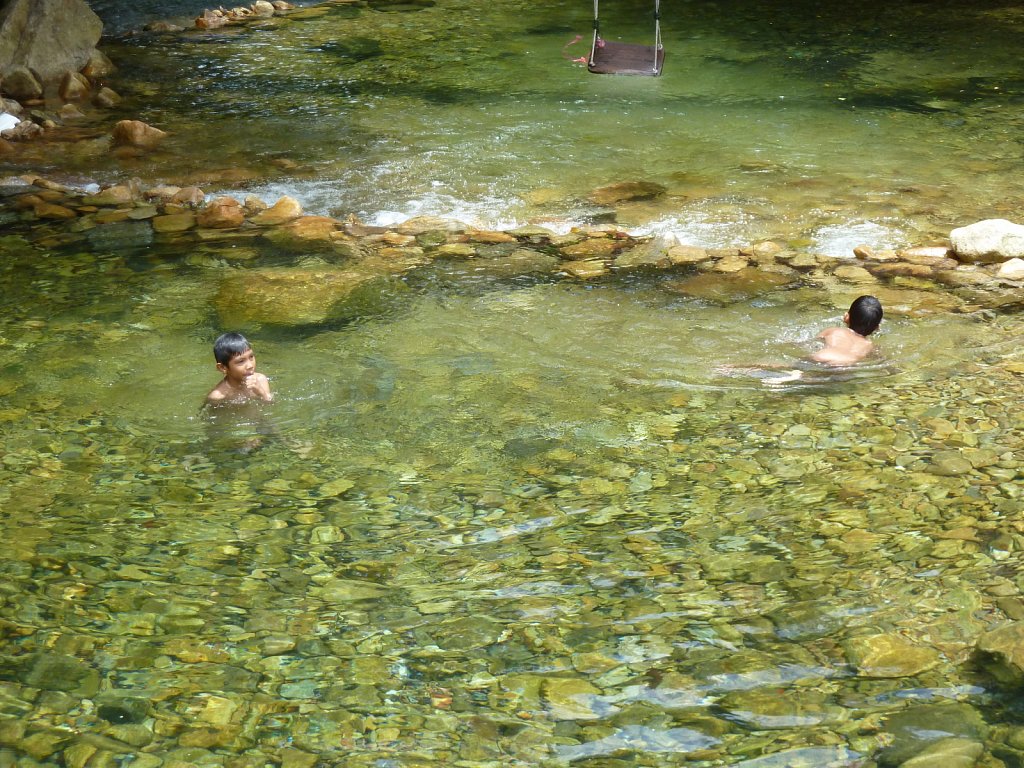 Bathing children in a river