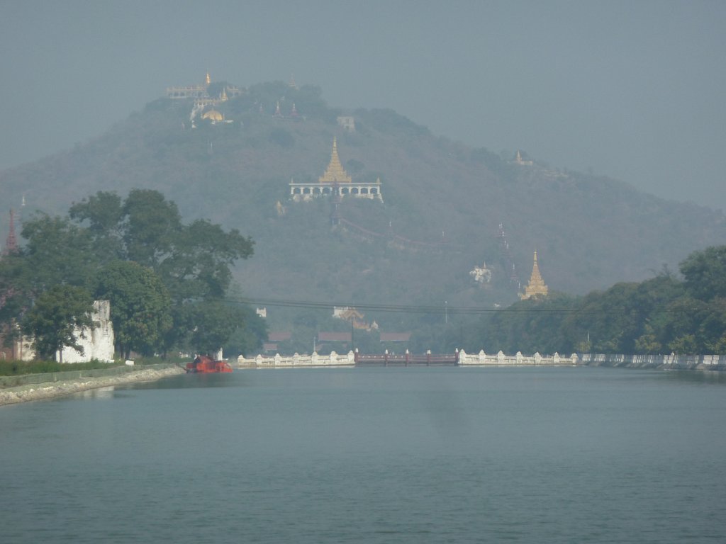 Moat of the Mandalay Palace with Mandalay Hill in background