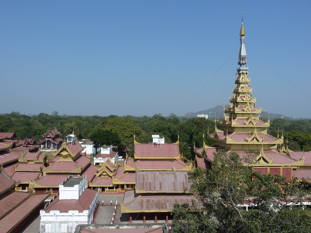 Mandalay Palace overview with Mandalay Hill in background