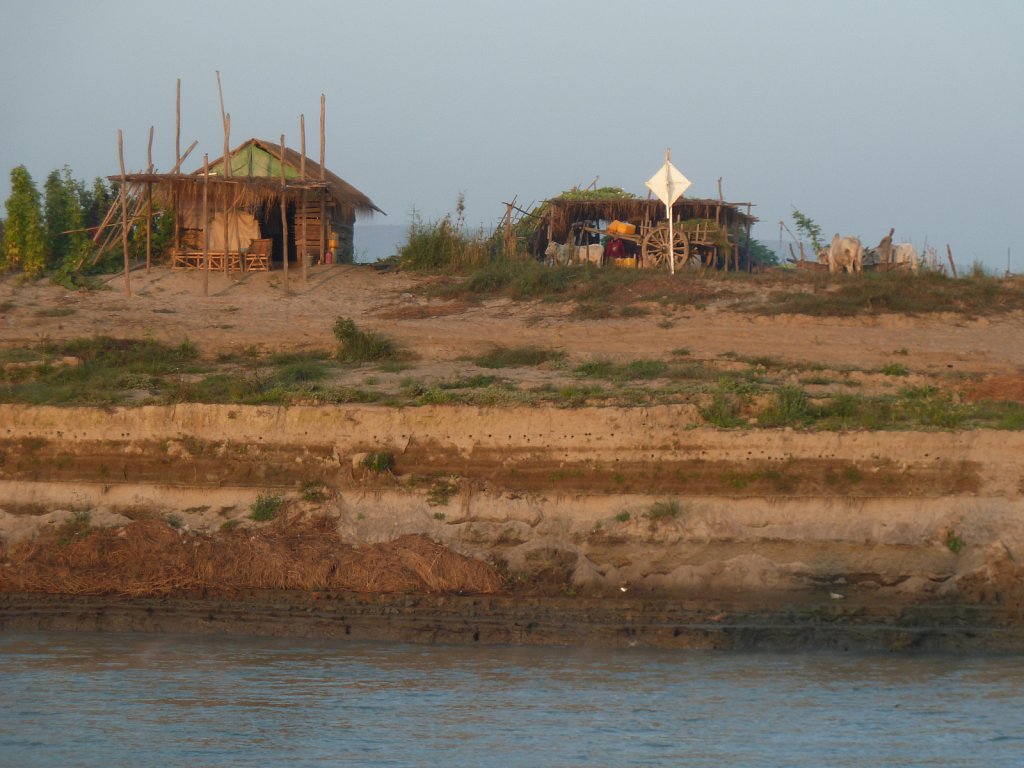 Huts on the bank of the Irrawaddy river