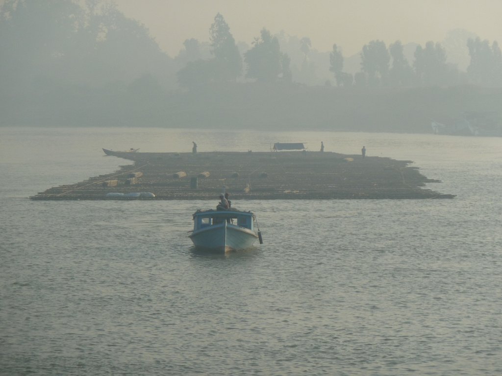Wood raft on Irrawaddy river