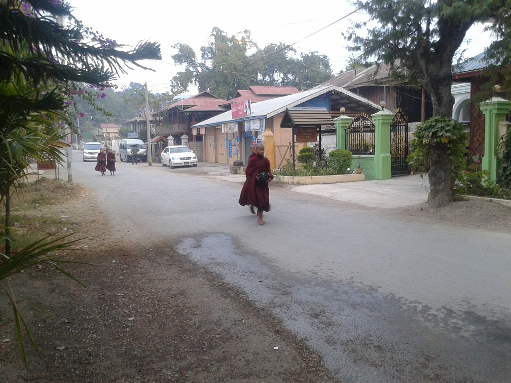 Monks collecting alms in the morning