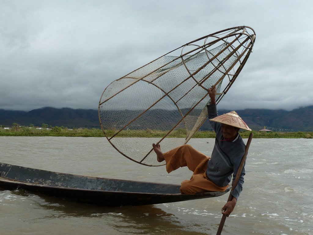 Fishermen on Inle lake are very skilled at balancing on their bo